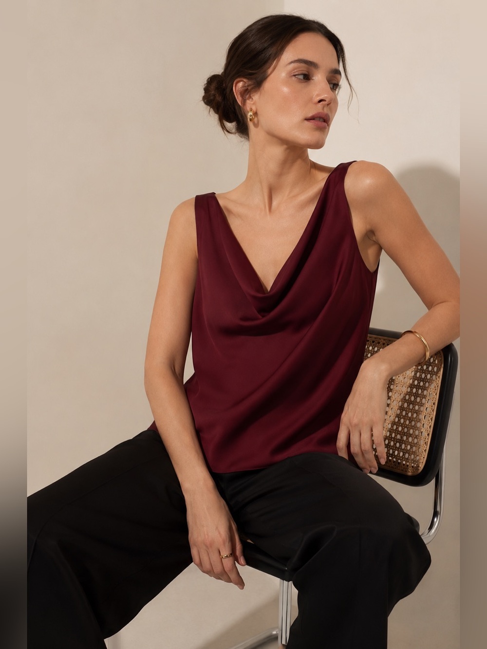 Ever New Petite Blackcurrant Sleeveless Drape Neck Top – Size US 10 / AUS 14